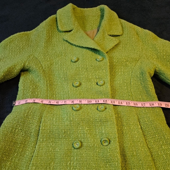 Vintage Miller Schulman Green Double-Breasted Spring Wool Coat, Med, 3/4 Sleeve - Picture 8 of 16